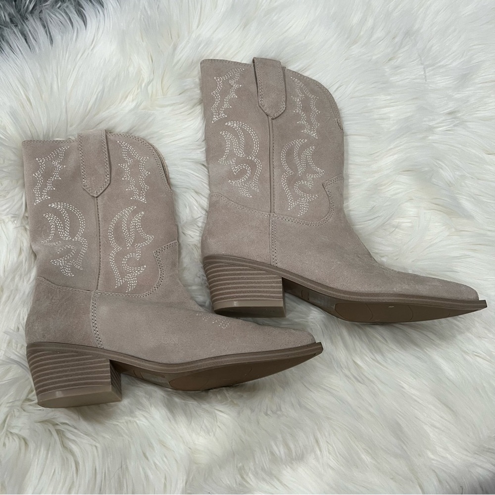 Nine West Grey Taupe western cowboy Heeled Boots - Picture 3 of 10